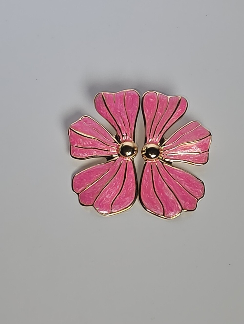 Pink Enamel Floral  Earring with Gold Accents